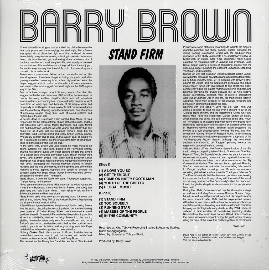 Barry Brown - Stand Firm vinyl LP back cover