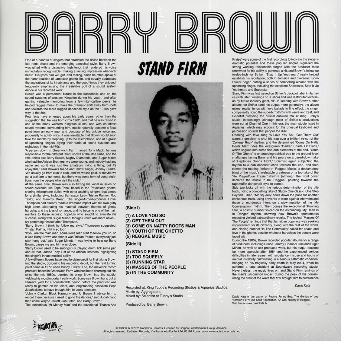 Barry Brown - Stand Firm vinyl LP back cover