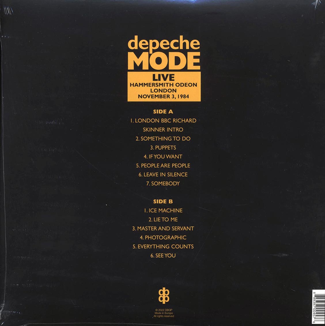 Depeche Mode - Live Hammersmith Odeon London November 3, 1984 vinyl LP back cover