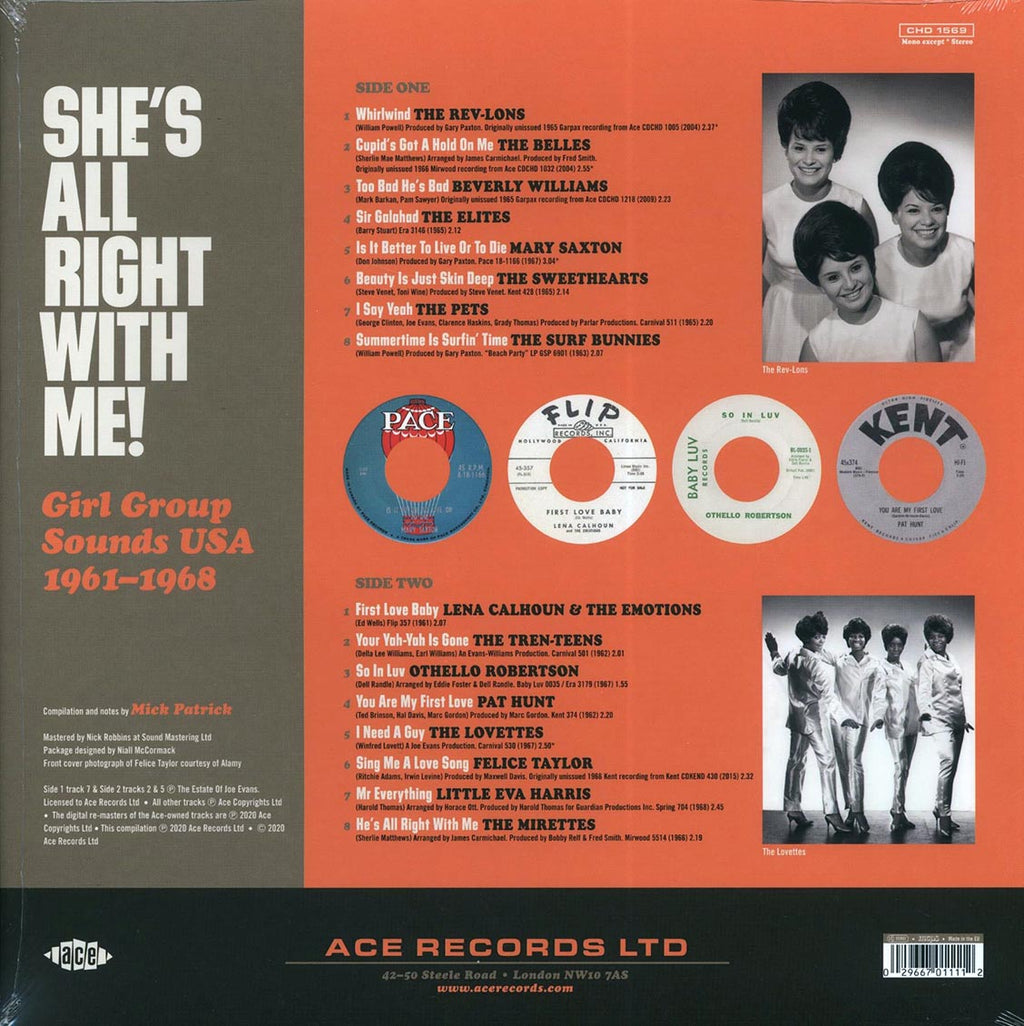 The Surf Bunnies, Beverly Williams, The Pets, The Elites, Etc. - She's All Right With Me! Girl Group Sounds USA 1961-1968 vinyl LP back cover