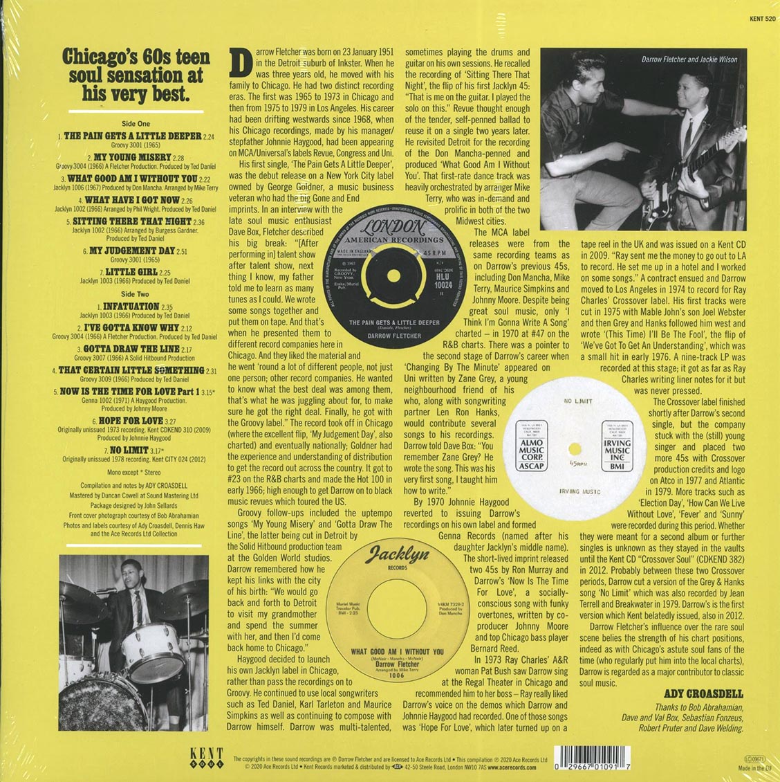 Darrow Fletcher - My Young Misery vinyl LP back cover