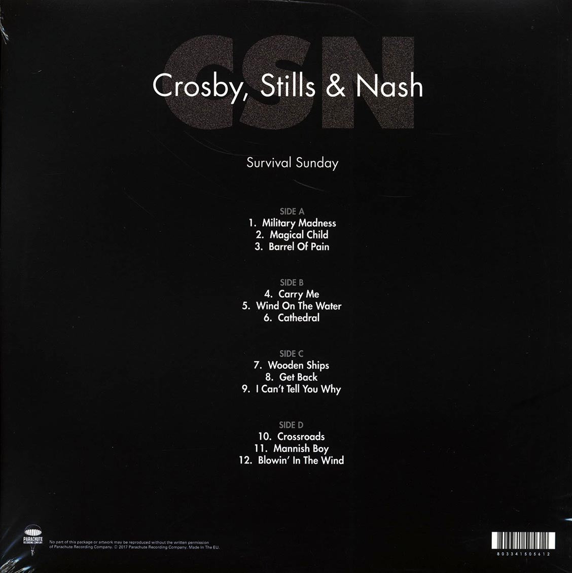Crosby, Stills & Nash - Survival Sunday: Live At Hollywood Bowl, Los Angeles, CA, May 25, 1980 (2xLP) vinyl LP back cover