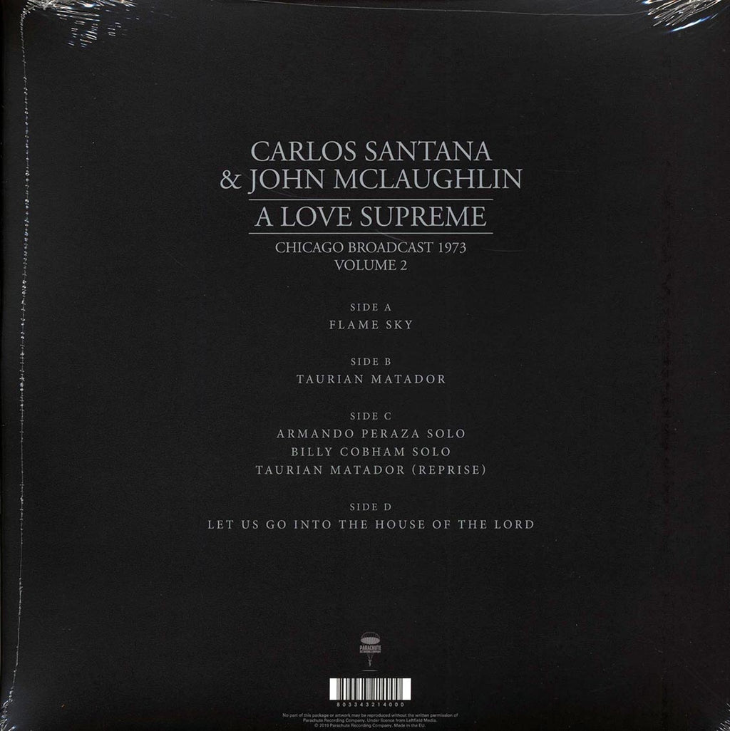 Carlos Santana, John McLaughlin - A Love Supreme Volume 2: Chicago Broadcast 1973 (2xLP) vinyl LP back cover
