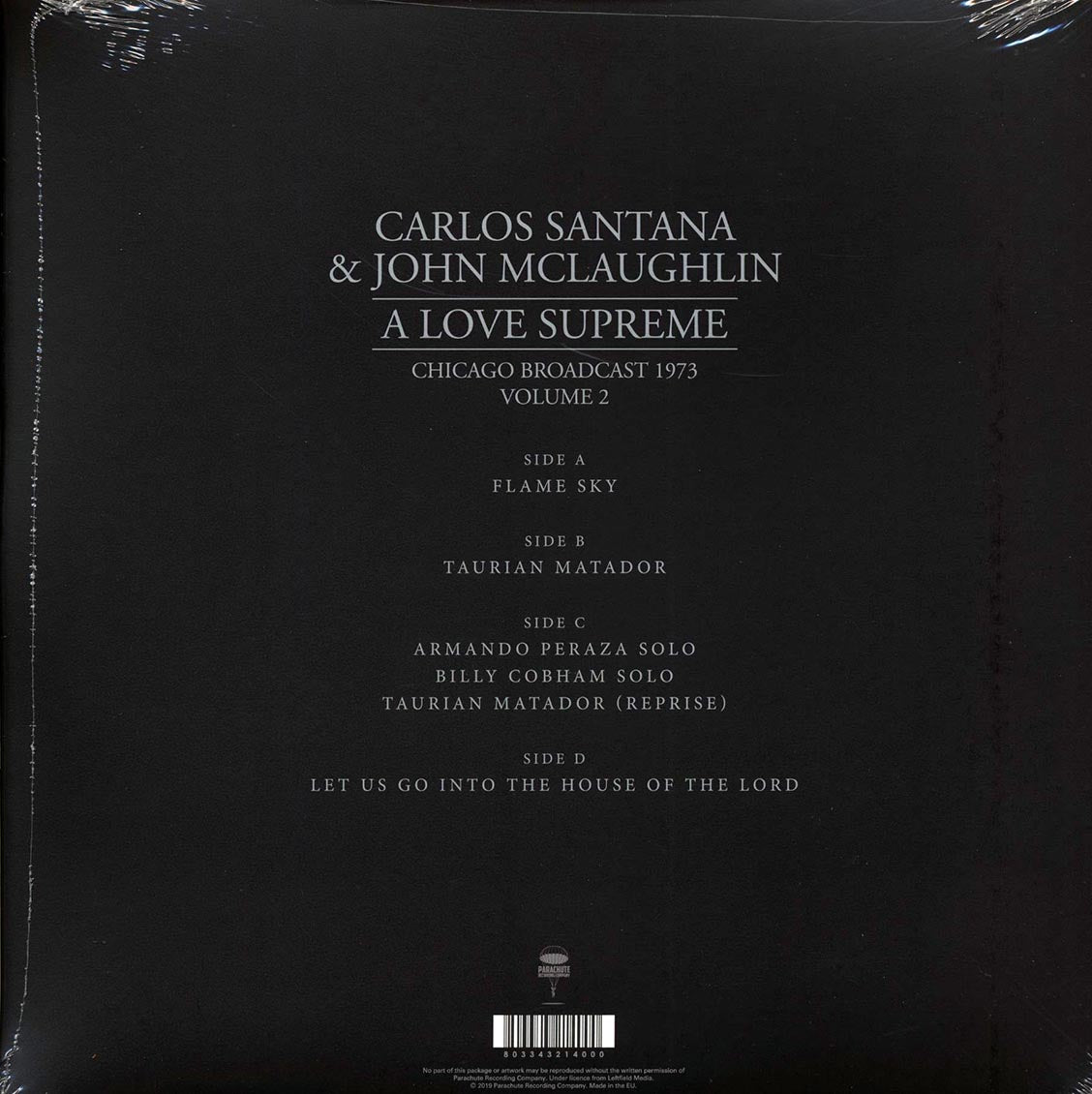 Carlos Santana, John McLaughlin - A Love Supreme Volume 2: Chicago Broadcast 1973 (2xLP) vinyl LP back cover