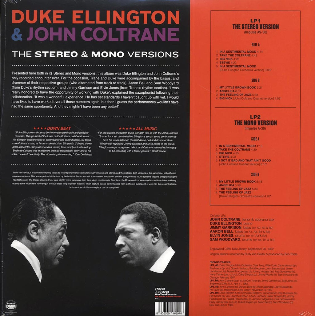 Duke Ellington, John Coltrane - Duke Ellington & John Coltrane (mono+stereo) (ltd. ed.) (2xLP) (180g) vinyl LP back cover