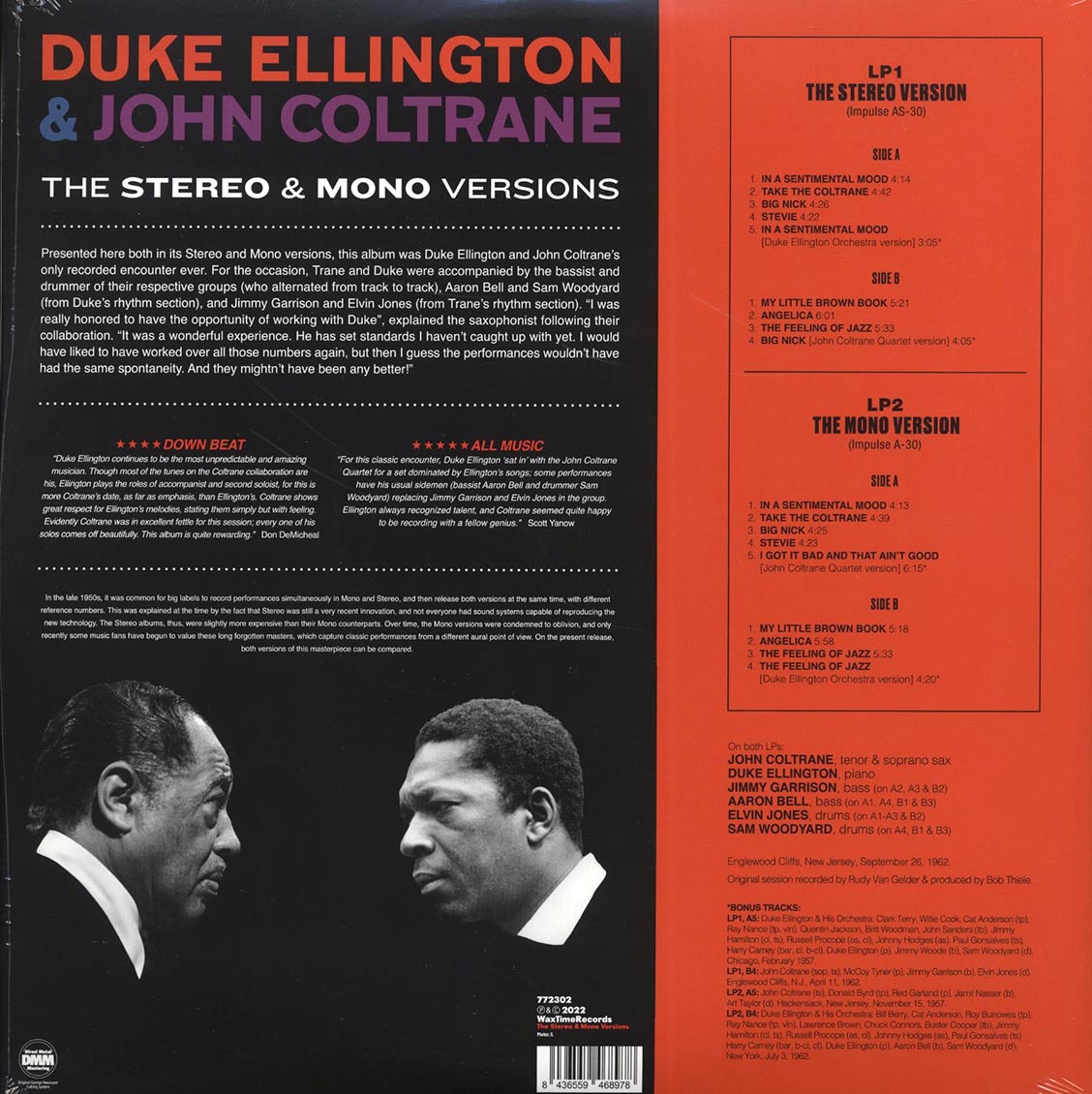 Duke Ellington, John Coltrane - Duke Ellington & John Coltrane (mono+stereo) (ltd. ed.) (2xLP) (180g) vinyl LP back cover
