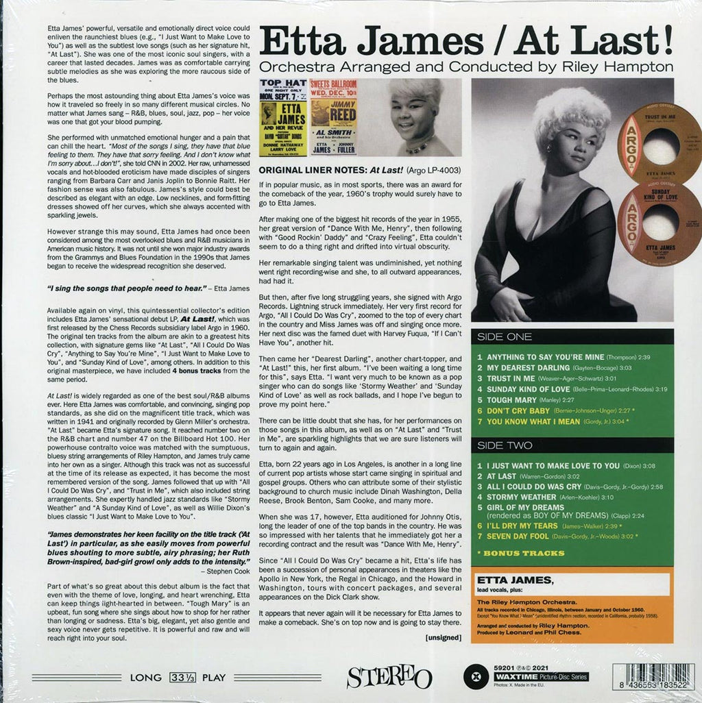 Etta James - At Last! (+4 bonus tracks) (ltd. ed.) (180g) (picture disc) vinyl LP back cover