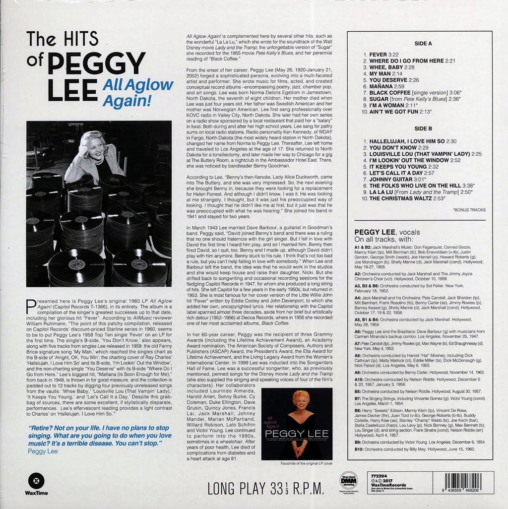 Peggy Lee - All Aglow Again! The Hits Of Peggy Lee (+7 bonus tracks) (ltd. ed.) (180g) vinyl LP back cover