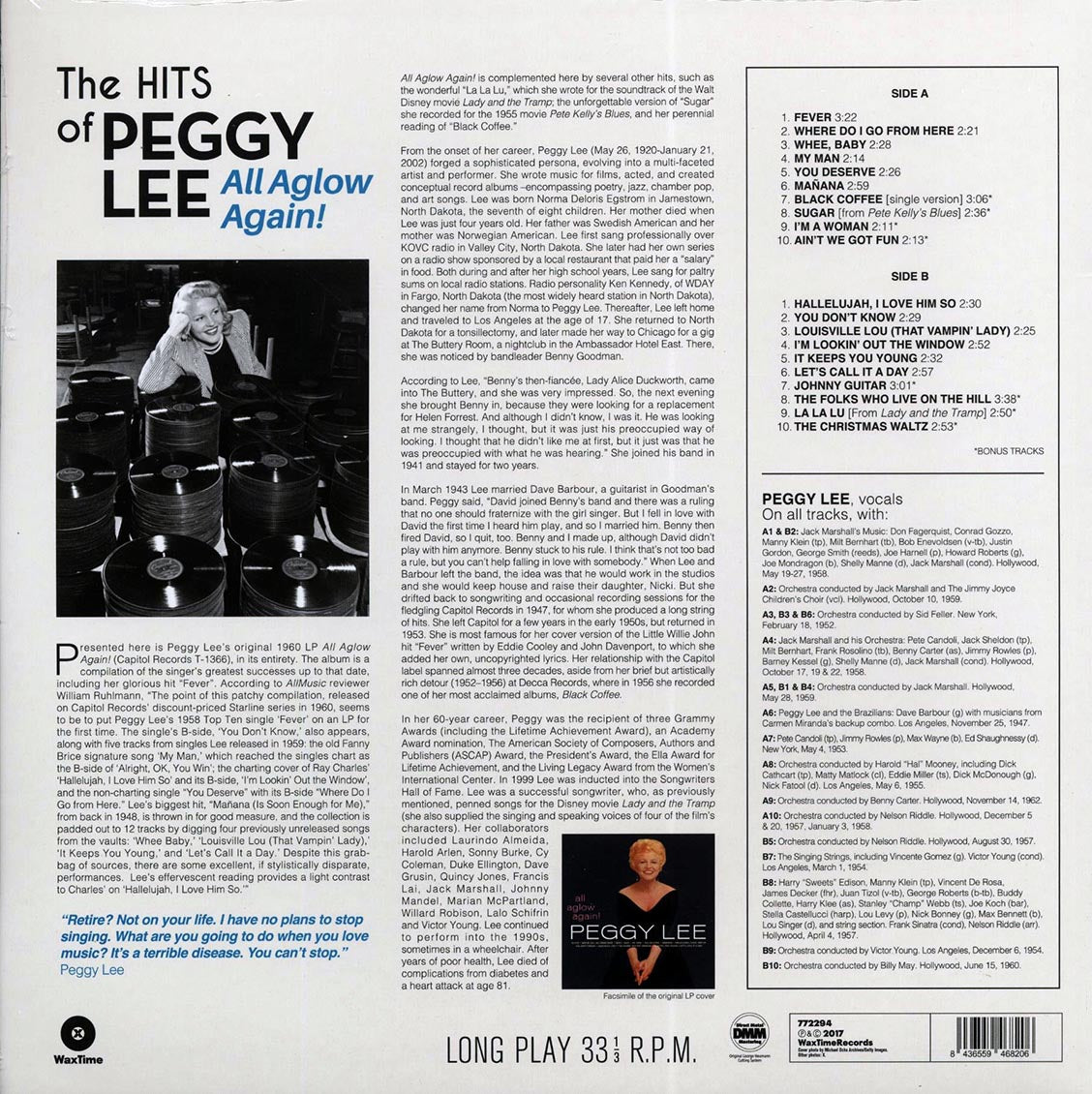 Peggy Lee - All Aglow Again! The Hits Of Peggy Lee (+7 bonus tracks) (ltd. ed.) (180g) vinyl LP back cover
