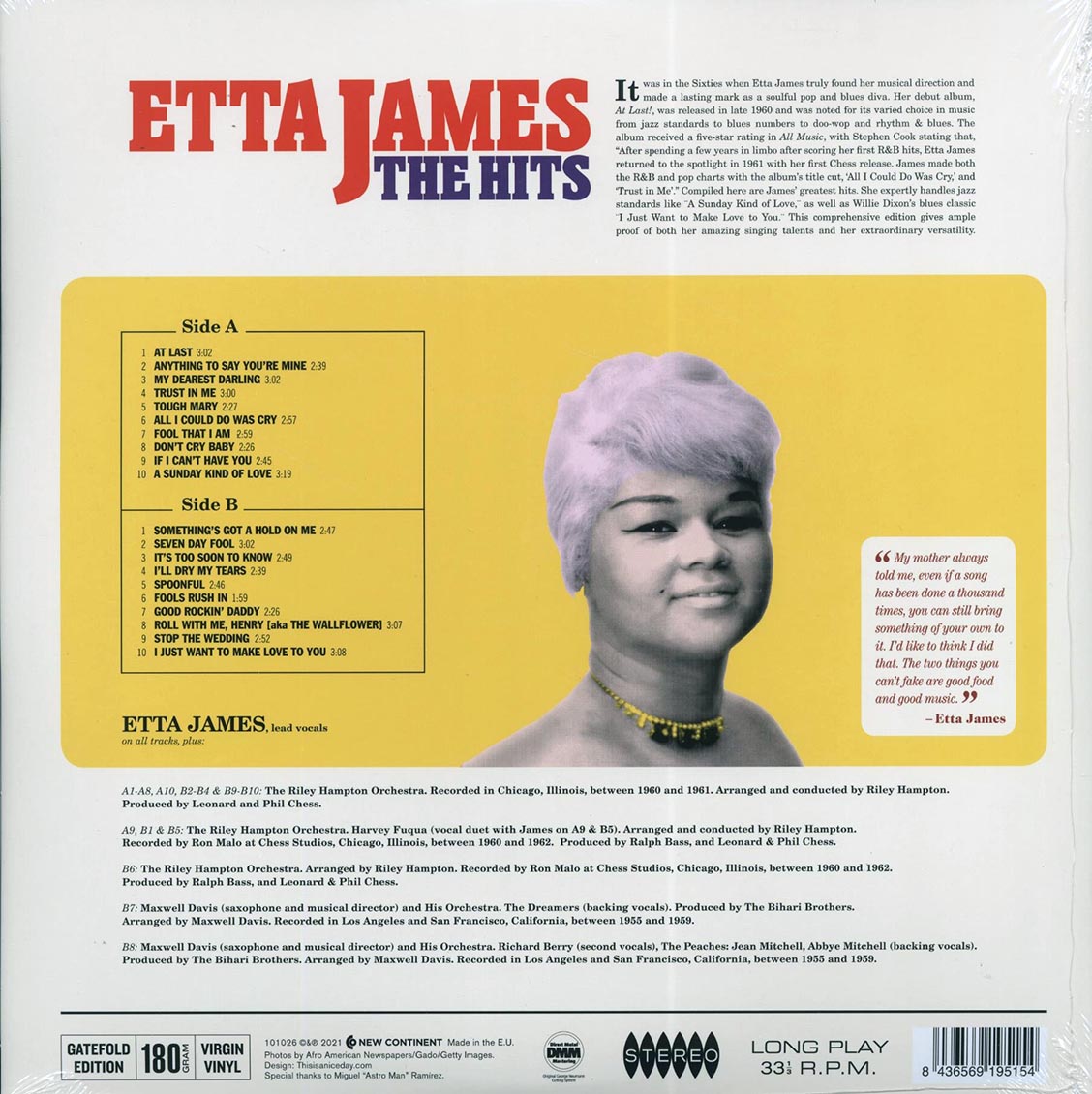Etta James - The Hits (20 tracks) (ltd. ed.) (180g) vinyl LP back cover