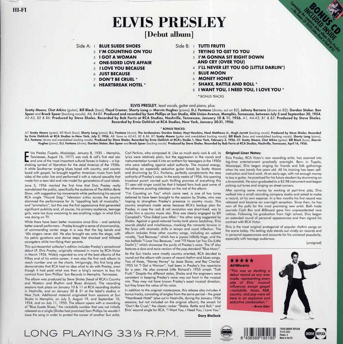 Elvis Presley - Elvis Presley (+4 bonus tracks) (ltd. ed.) (180g) (incl. CD) vinyl LP back cover