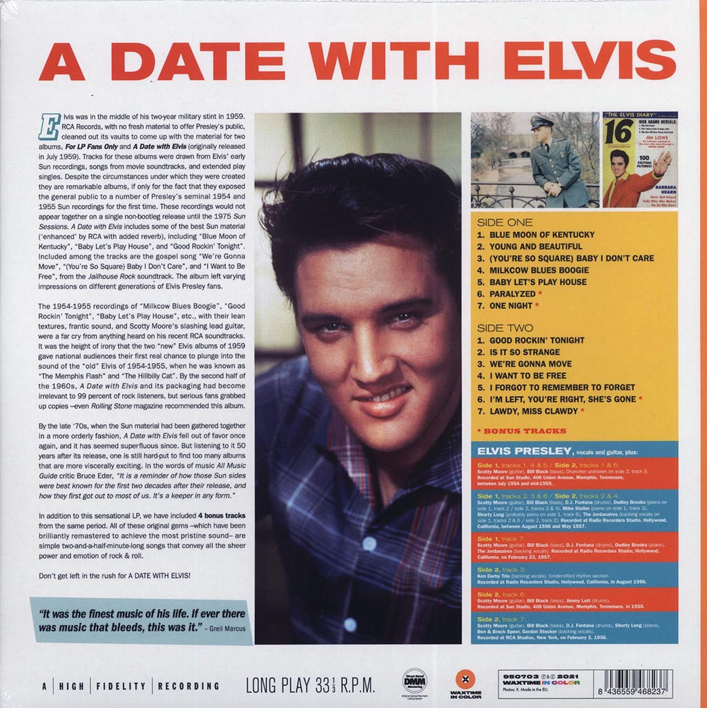 Elvis Presley - A Date With Elvis (+4 bonus tracks) (ltd. ed.) (180g) (orange vinyl) vinyl LP back cover