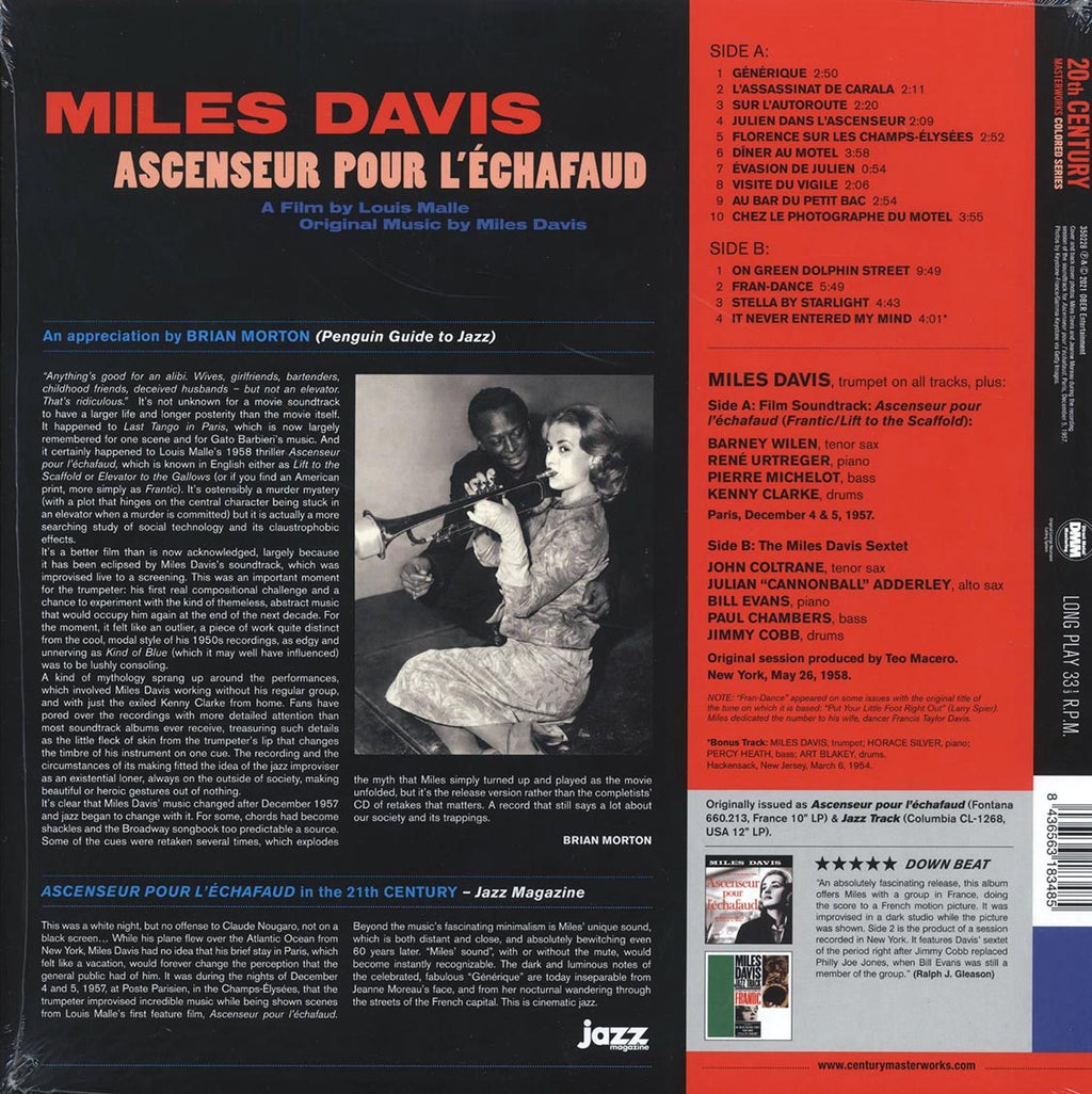 Miles Davis - Ascenseur Pour L'Echafaud: Lift To The Scaffold (+bonus track) (ltd. ed.) (180g) (orange vinyl) vinyl LP back cover
