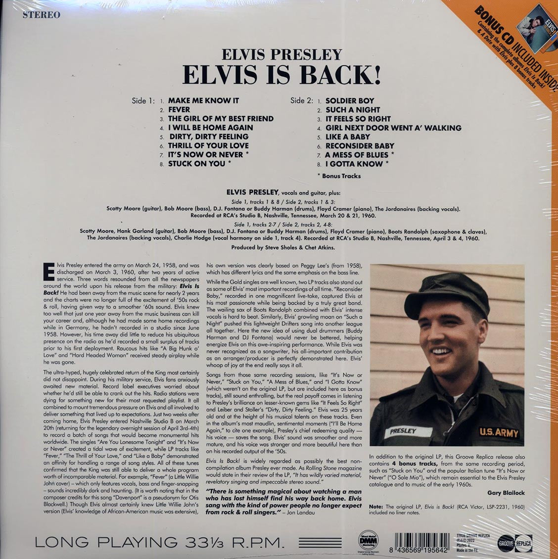 Elvis Presley - Elvis Is Back! (+8 bonus tracks) (DMM) (ltd. ed.) (incl. CD) vinyl LP back cover