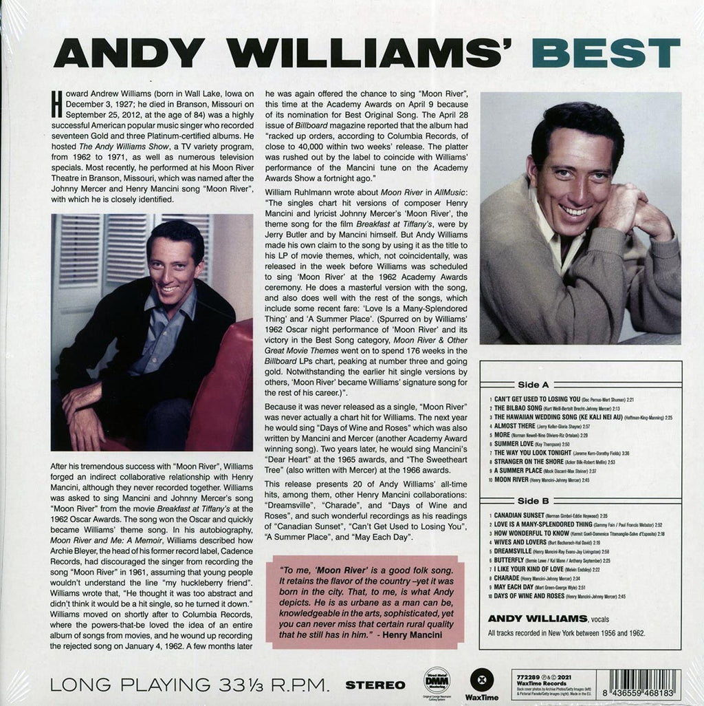 Andy Williams - Andy's Best (ltd. ed.) (180g) vinyl LP back cover