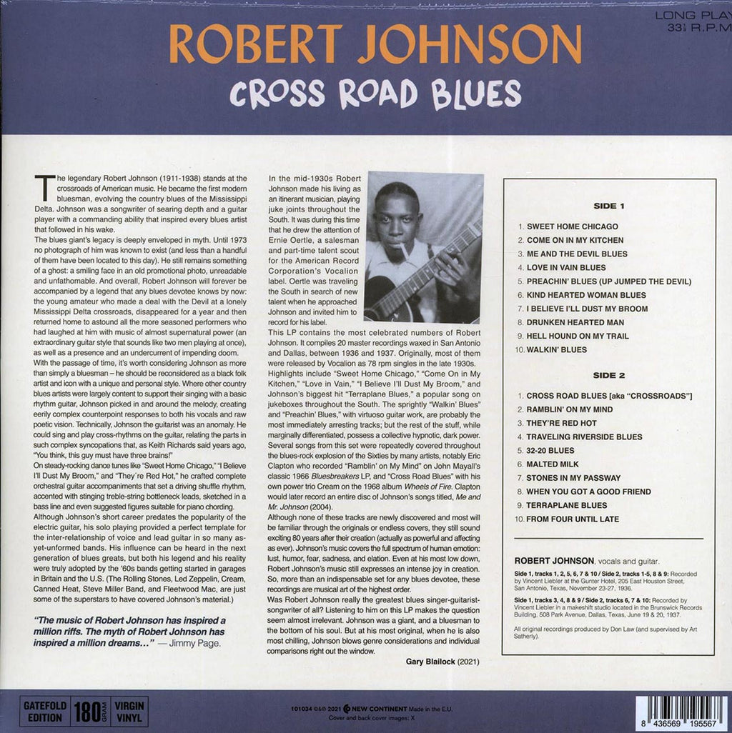 Robert Johnson - Cross Road Blues (20 tracks) (ltd. ed.) (180g) vinyl LP back cover
