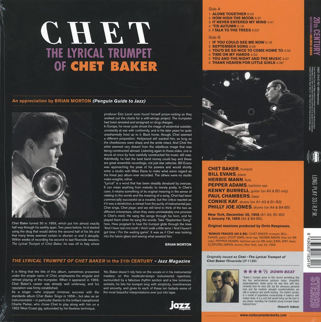 Chet Baker - The Lyrical Trumpet Of Chet Baker (+2 bonus tracks) (ltd. ed.) (180g) (orange vinyl) vinyl LP back cover