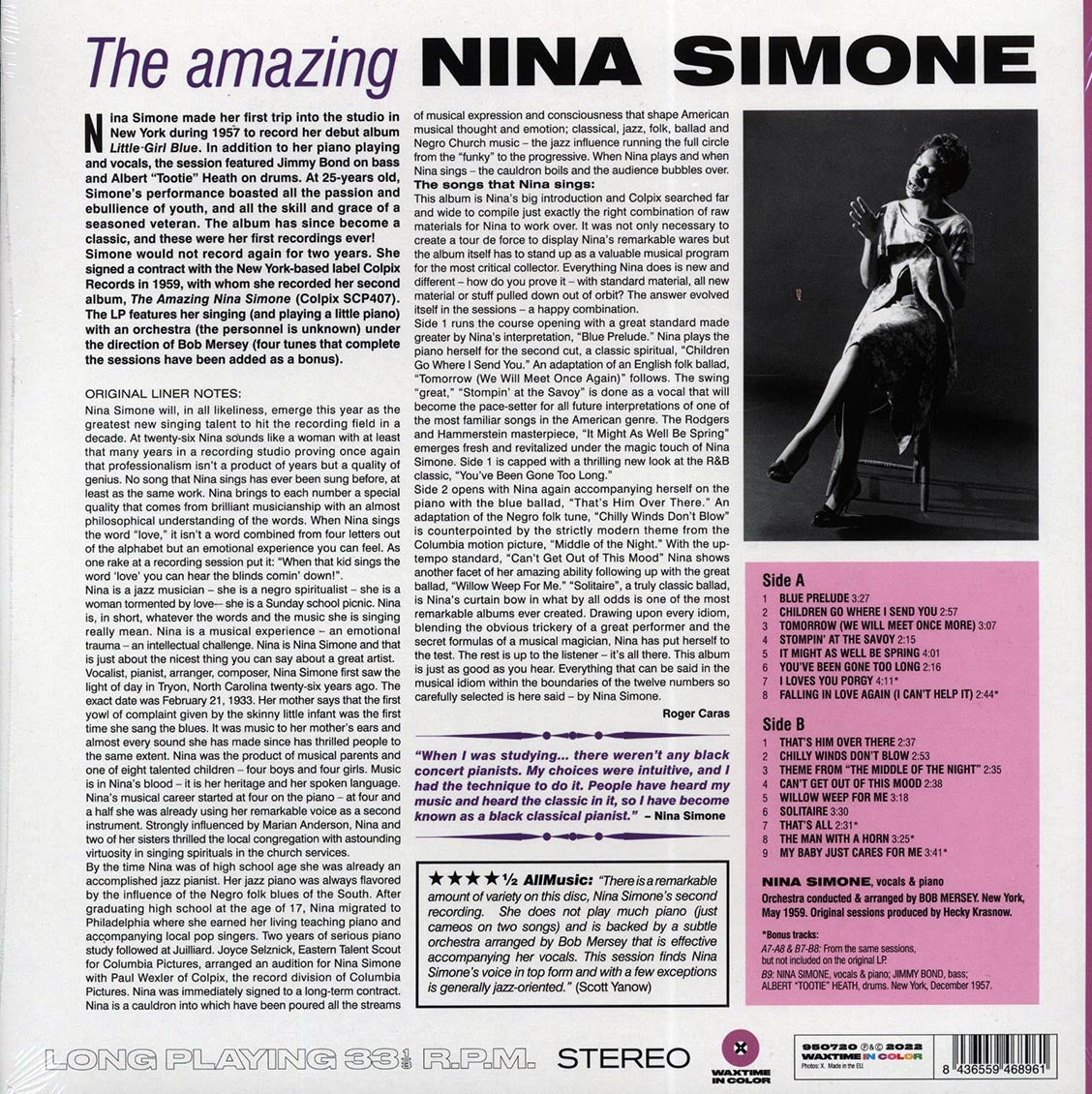 Nina Simone - The Amazing Nina Simone (+5 bonus tracks) (ltd. ed.) (180g) (purple vinyl) vinyl LP back cover