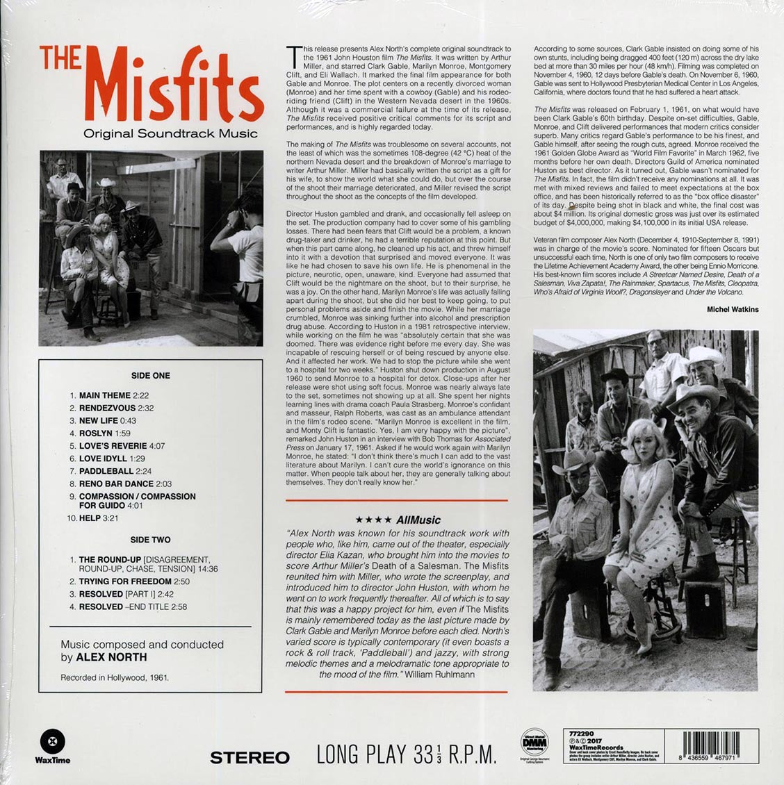 Alex North - The Misfits: Original Soundtrack Music (ltd. ed.) (180g) (remastered) vinyl LP back cover