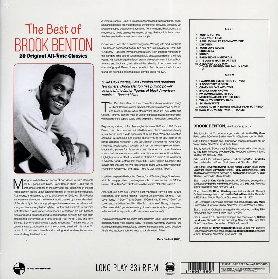 Brook Benton - The Best Of Brook Benton (ltd. ed.) (180g) vinyl LP back cover