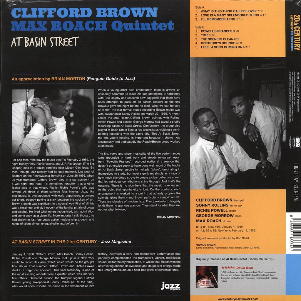 Clifford Brown, Max Roach - At Basin Street (+bonus track) (ltd. ed.) (180g) (blue vinyl) vinyl LP back cover