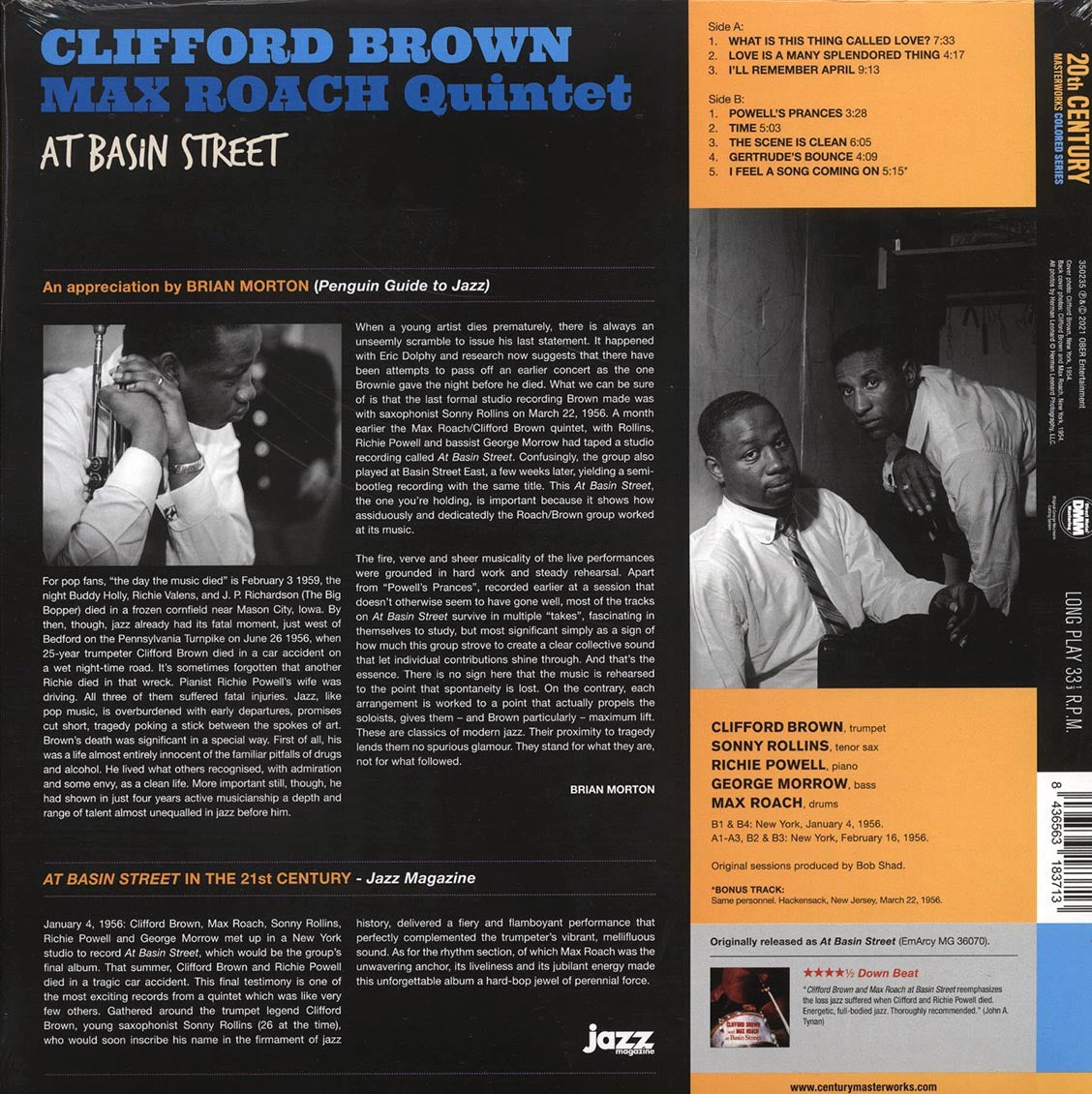Clifford Brown, Max Roach - At Basin Street (+bonus track) (ltd. ed.) (180g) (blue vinyl) vinyl LP back cover