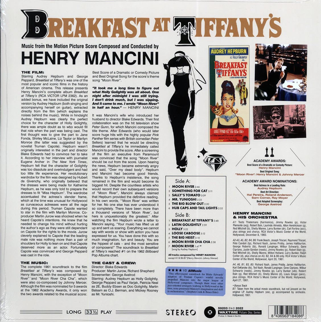 Henry Mancini - Breakfast At Tiffany's: Music From The Motion Picture Score (+bonus track) (ltd. ed.) (picture disc) vinyl LP back cover