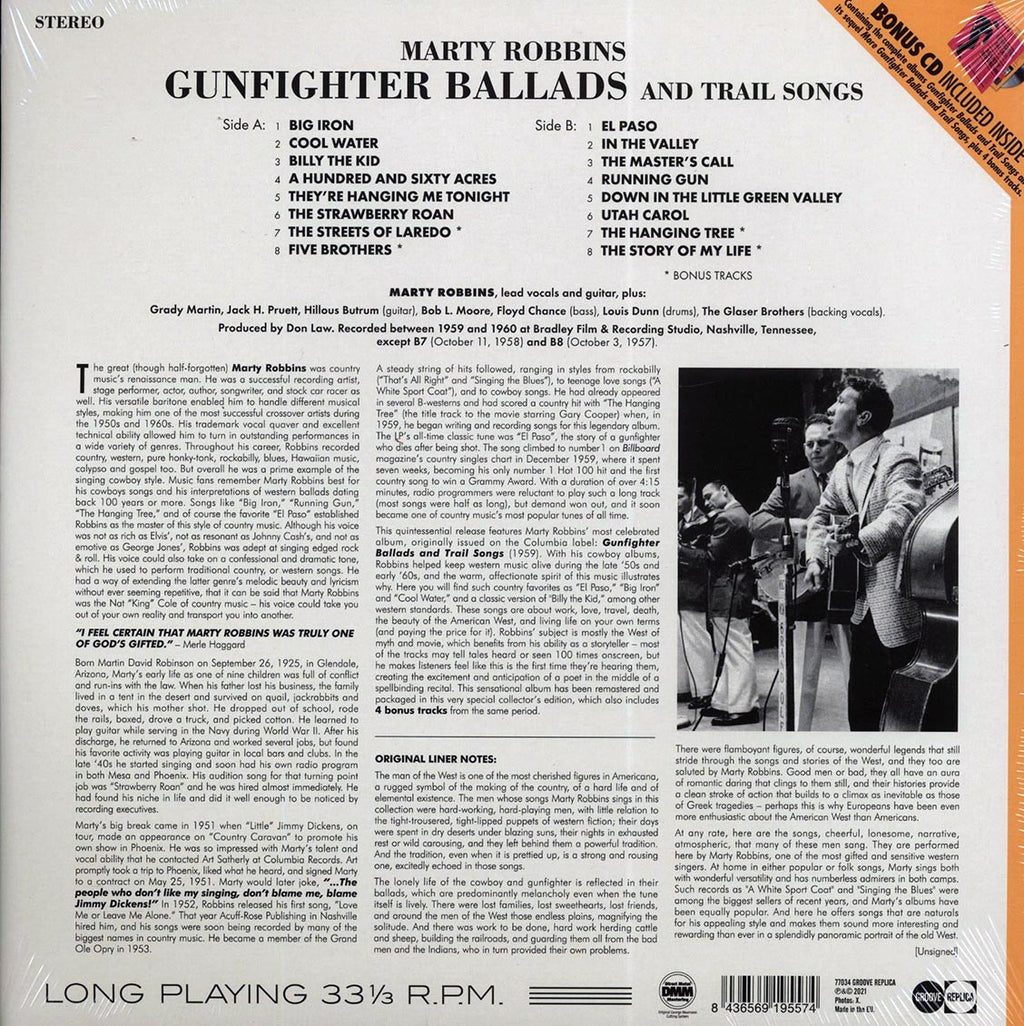 Marty Robbins - Gunfighter Ballads And Trail Songs (+4 bonus tracks) (ltd. ed.) (180g) (incl. CD) vinyl LP back cover