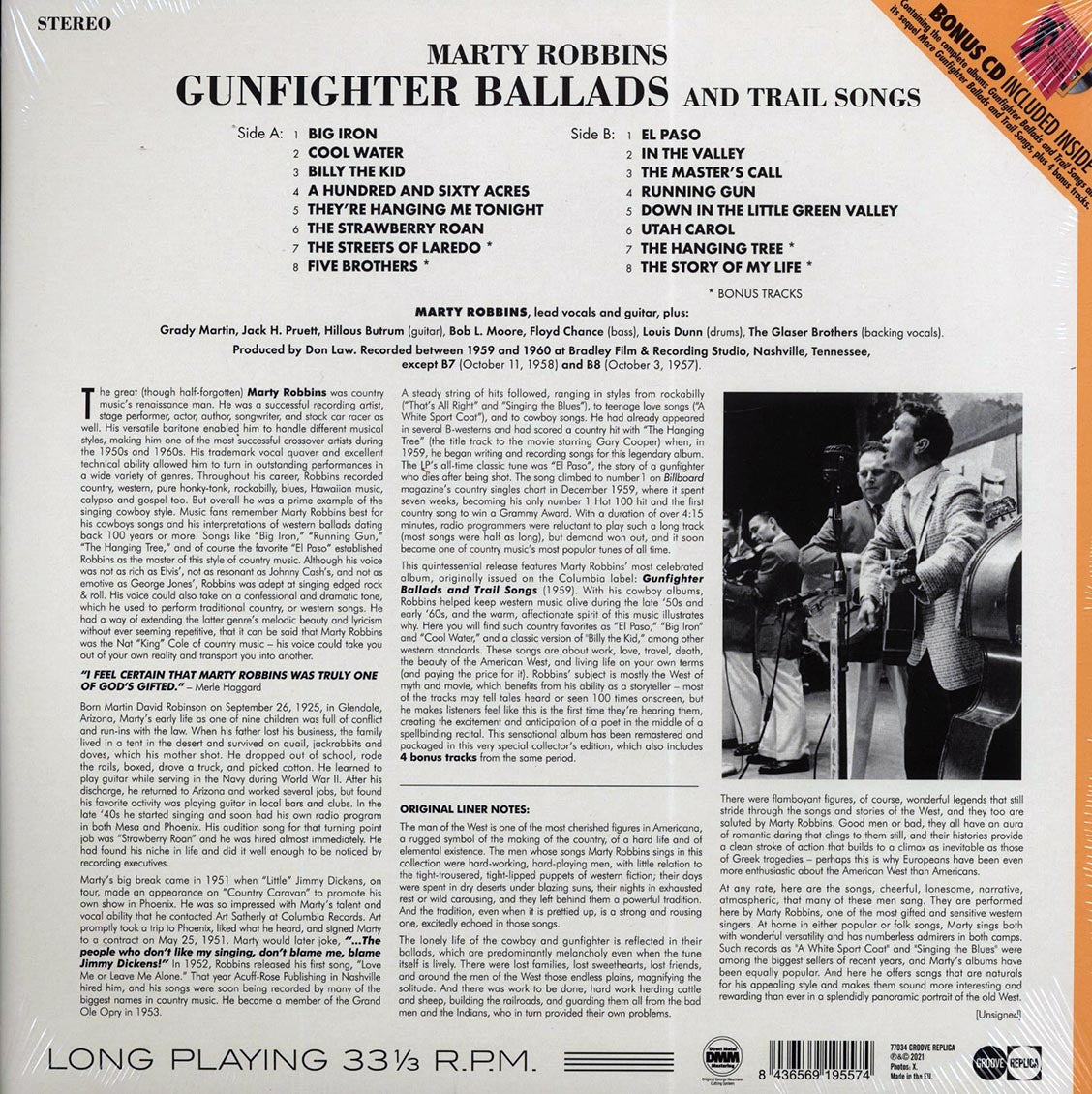 Marty Robbins - Gunfighter Ballads And Trail Songs (+4 bonus tracks) (ltd. ed.) (180g) (incl. CD) vinyl LP back cover