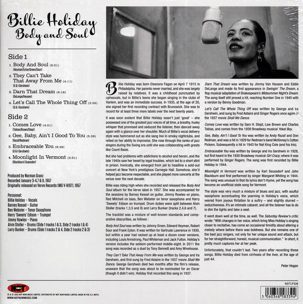 Billie Holiday - Body And Soul (180g) (colored vinyl) vinyl LP back cover