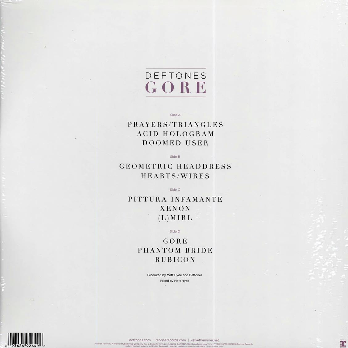 Deftones - Gore (2xLP) vinyl LP back cover