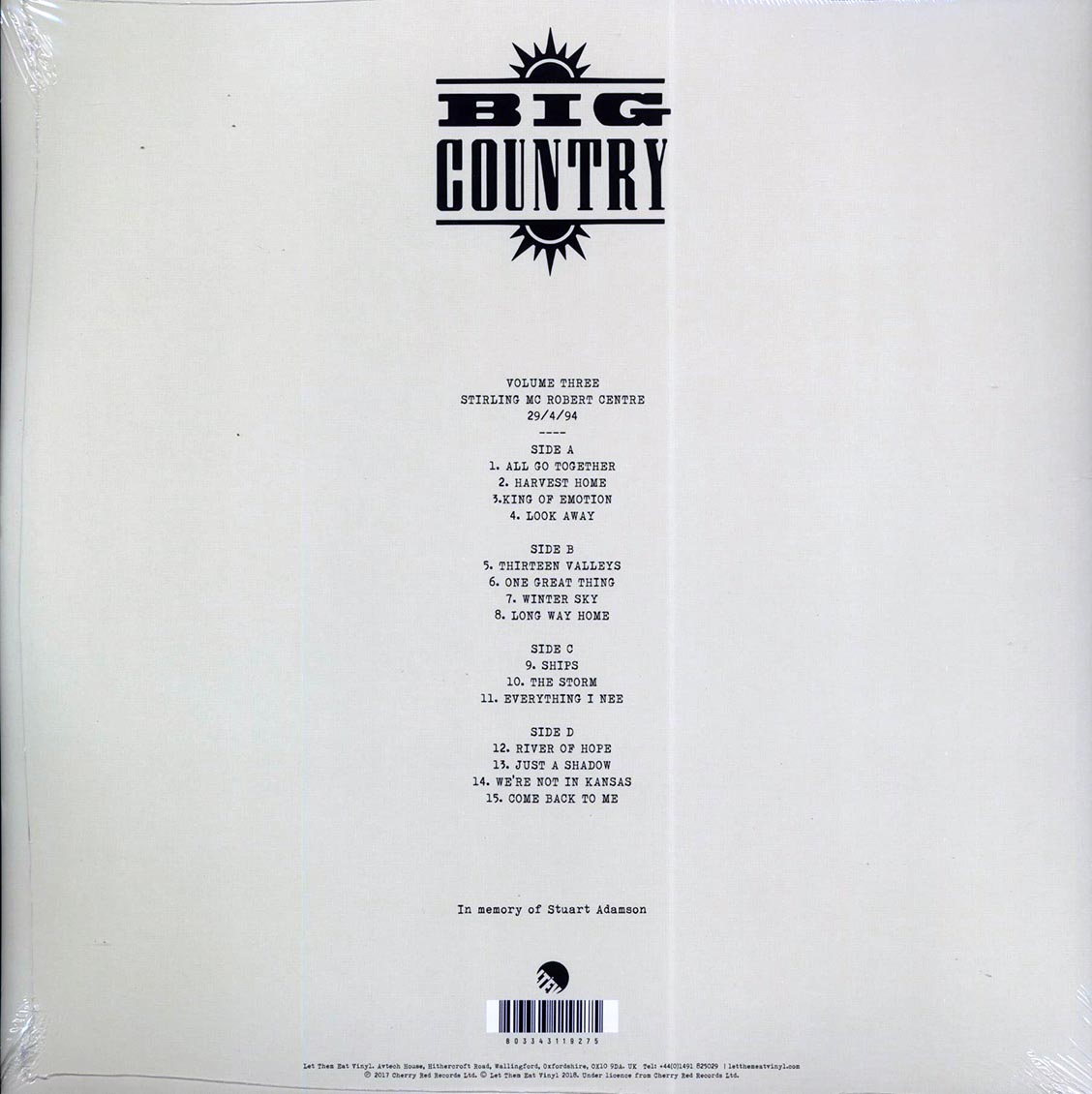 Big Country - We're Not In Kansas: The Live Bootleg Series 1993-1998 Volume 3 (ltd. ed.) (2xLP) vinyl LP back cover