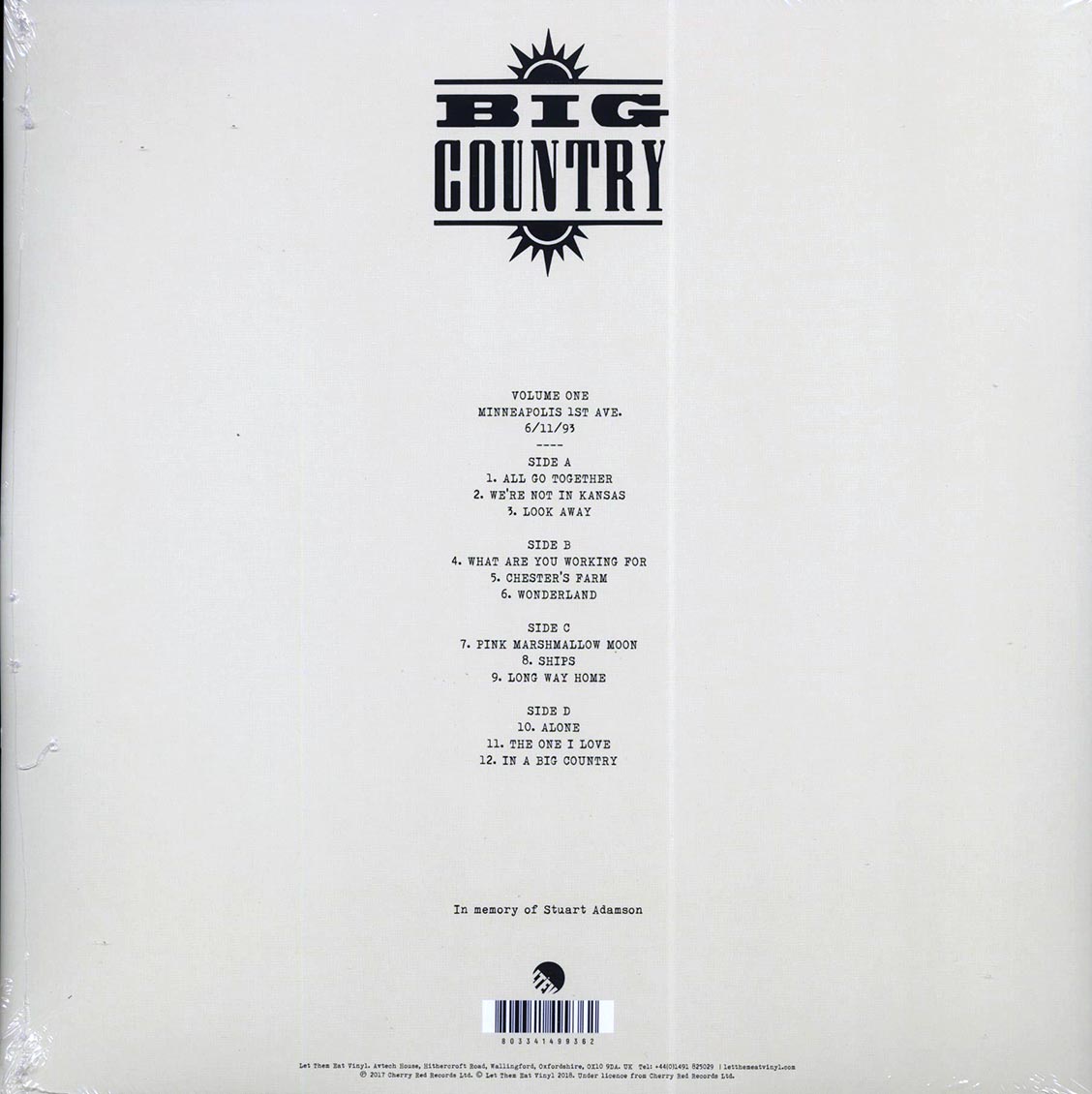 Big Country - We're Not In Kansas: The Live Bootleg Series 1993-1998 Volume 1 (ltd. ed.) (2xLP) (yellow vinyl) vinyl LP back cover