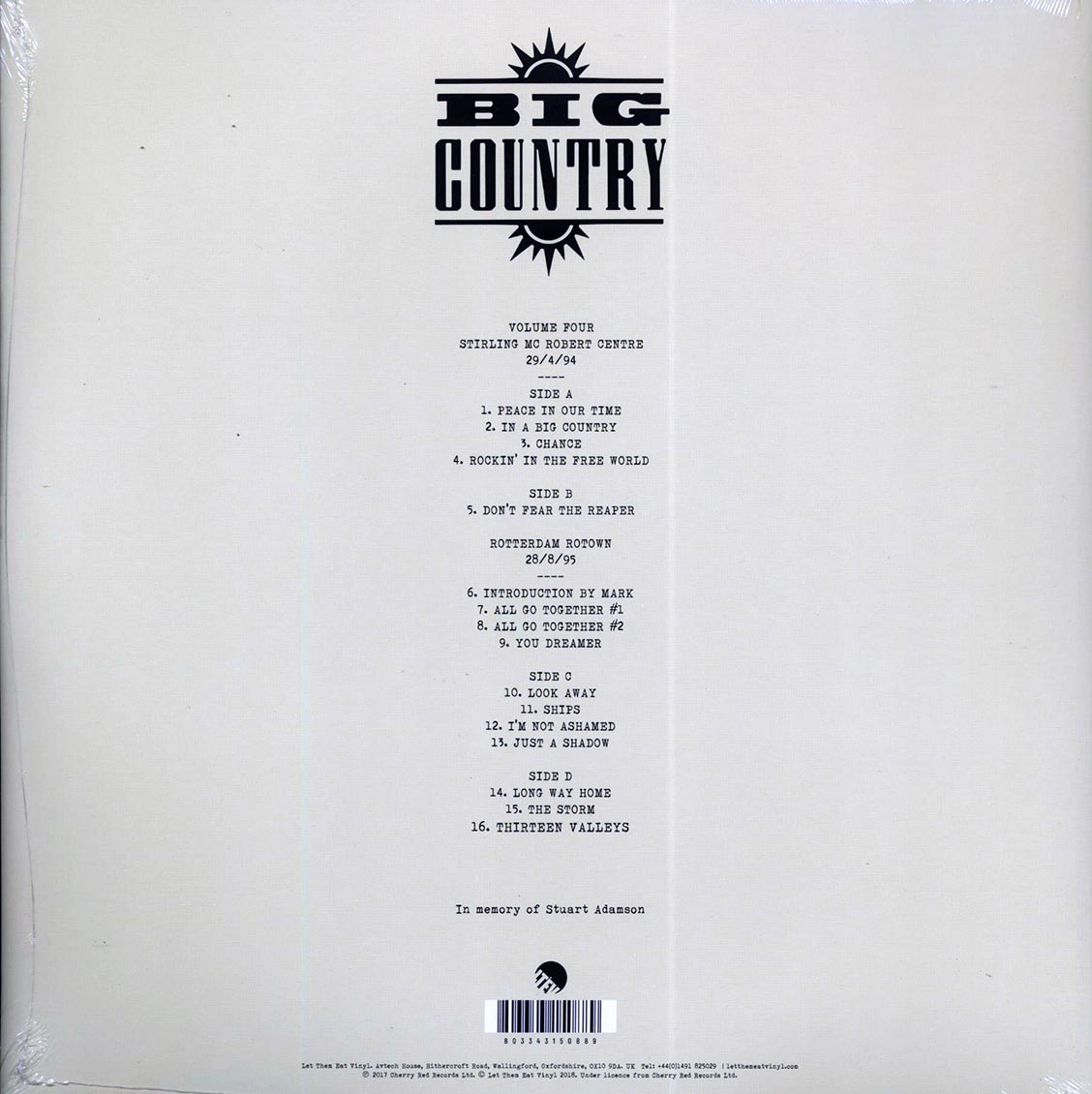 Big Country - We're Not In Kansas: The Live Bootleg Series 1993-1998 Volume 4 (ltd. ed.) (2xLP) (white vinyl) vinyl LP back cover