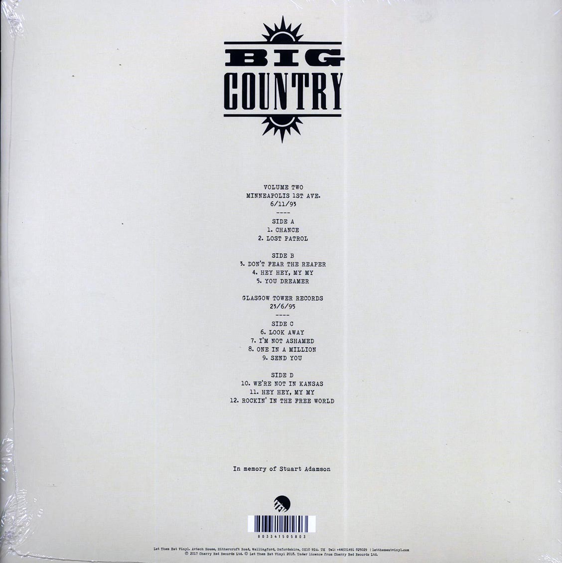 Big Country - We're Not In Kansas: The Live Bootleg Series 1993-1998 Volume 2 (ltd. ed.) (2xLP) (clear vinyl) vinyl LP back cover