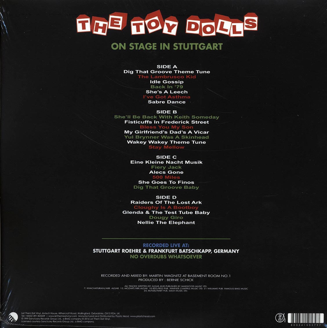 The Toy Dolls - On Stage In Stuttgart (ltd. ed.) (2xLP) (yellow vinyl) vinyl LP back cover