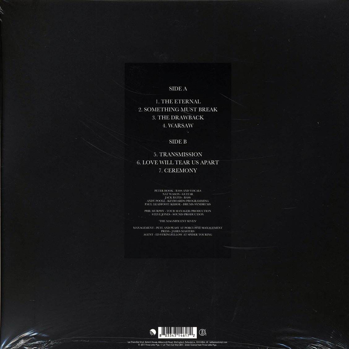 Peter Hook & The Light - Unknown Pleasures Tour 2012 Volume 3: Live In Leeds, The Cockpit, 29/11/12 (RSD 2017) (ltd. ed.) (clear vinyl) vinyl LP back cover