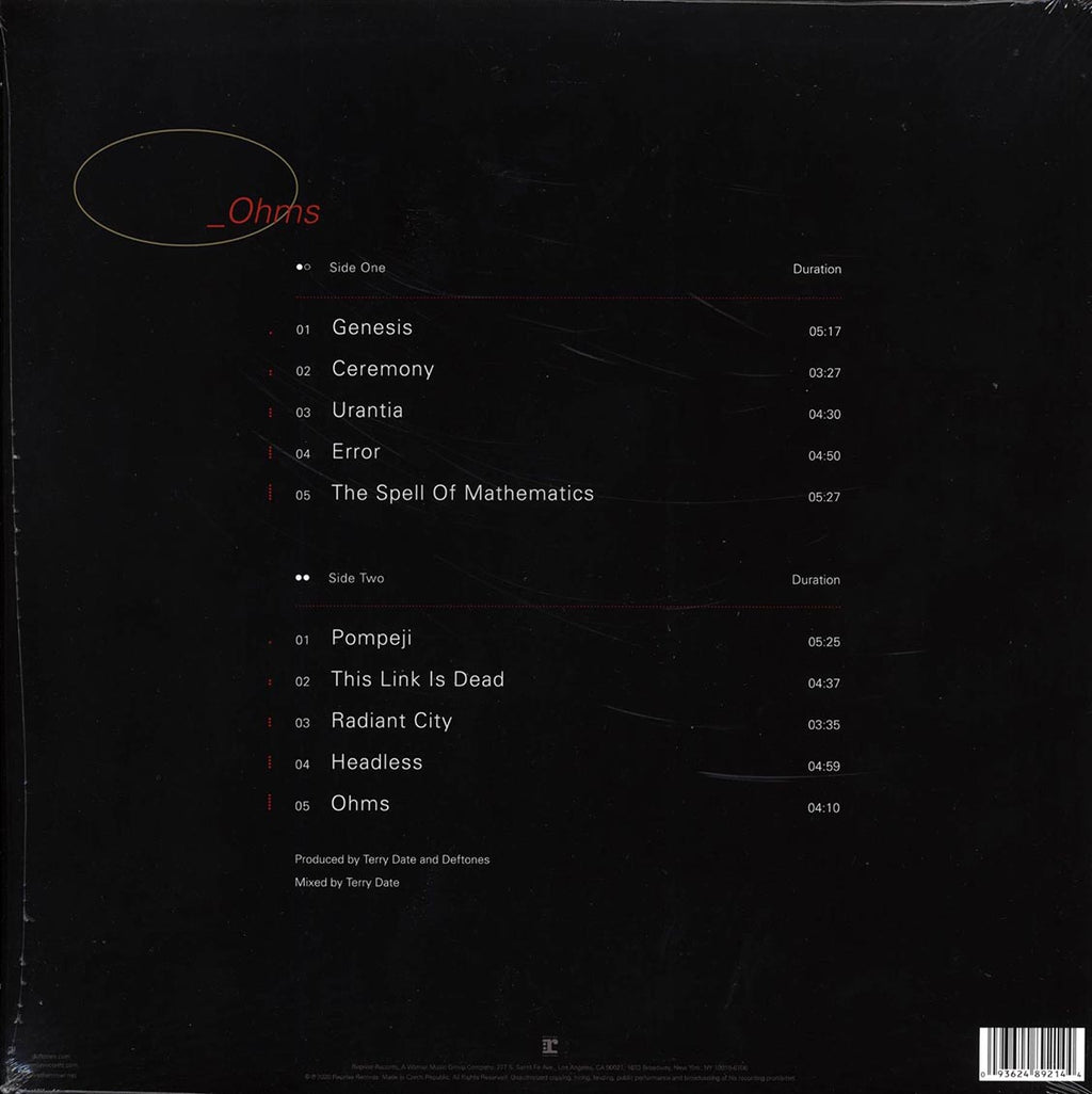 Deftones - Ohms vinyl LP back cover