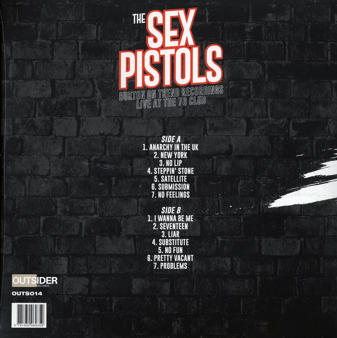 Sex Pistols - Burton On Trent Recordings: Live At The 76 Club vinyl LP back cover