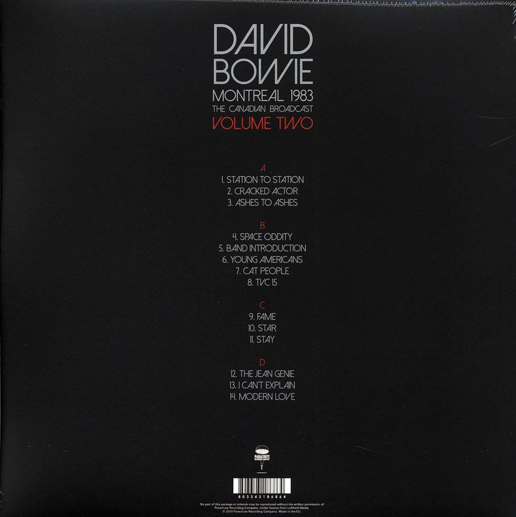 David Bowie - Montreal 1983 Volume 2: The Canadian Broadcast (2xLP) vinyl LP back cover