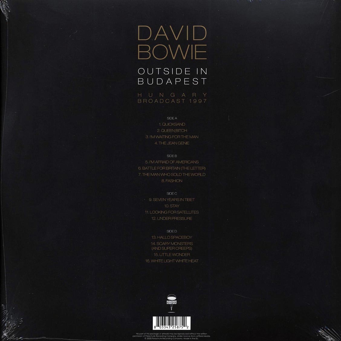 David Bowie - Outside In Budapest: Hungary Broadcast 1997 (2xLP) vinyl LP back cover