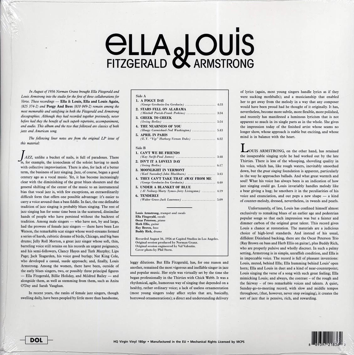 Ella Fitzgerald, Louis Armstrong - Ella & Louis (180g) (deluxe edition) vinyl LP back cover