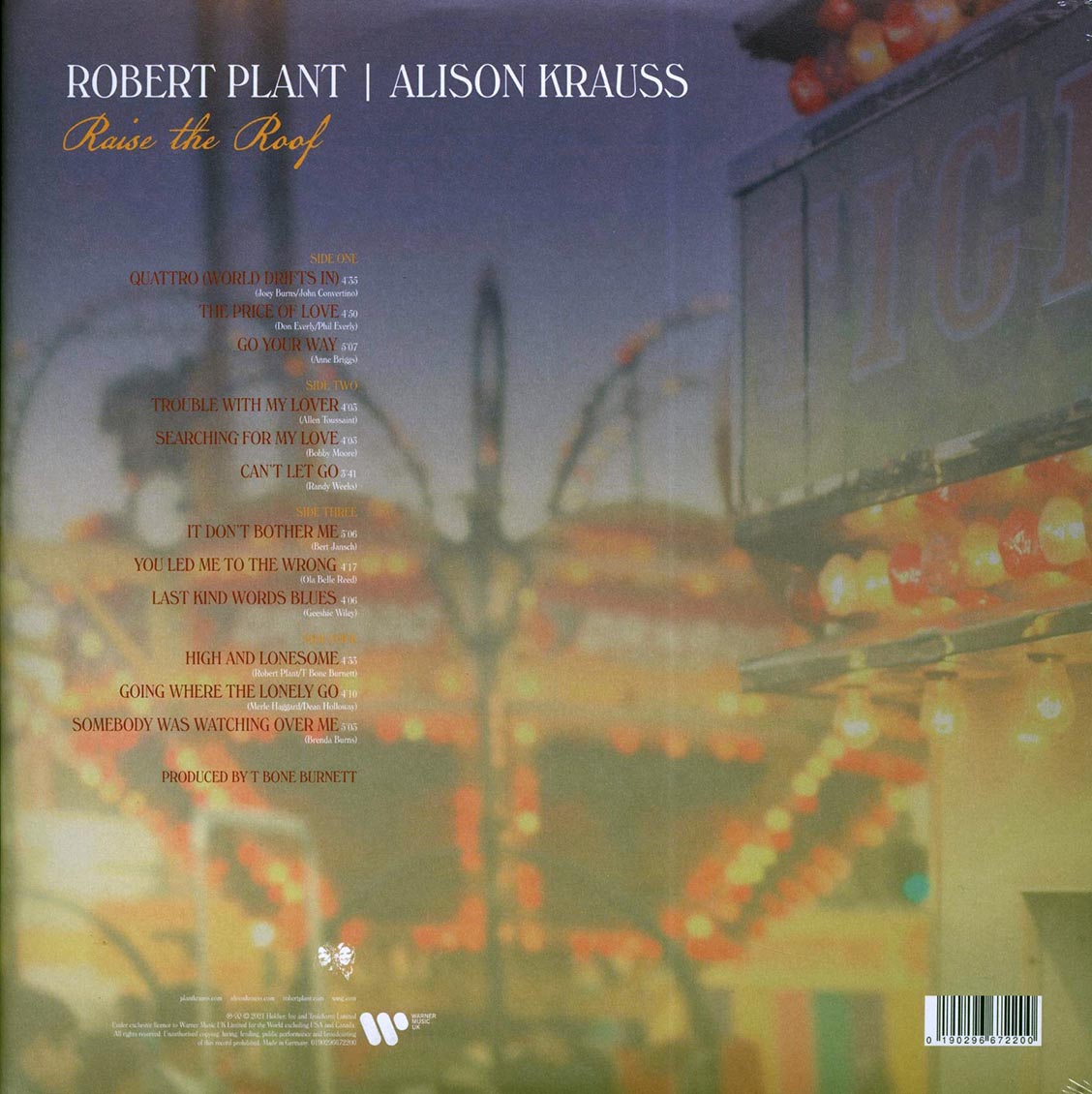 Robert Plant, Alison Krauss - Raise The Roof (2xLP) vinyl LP back cover