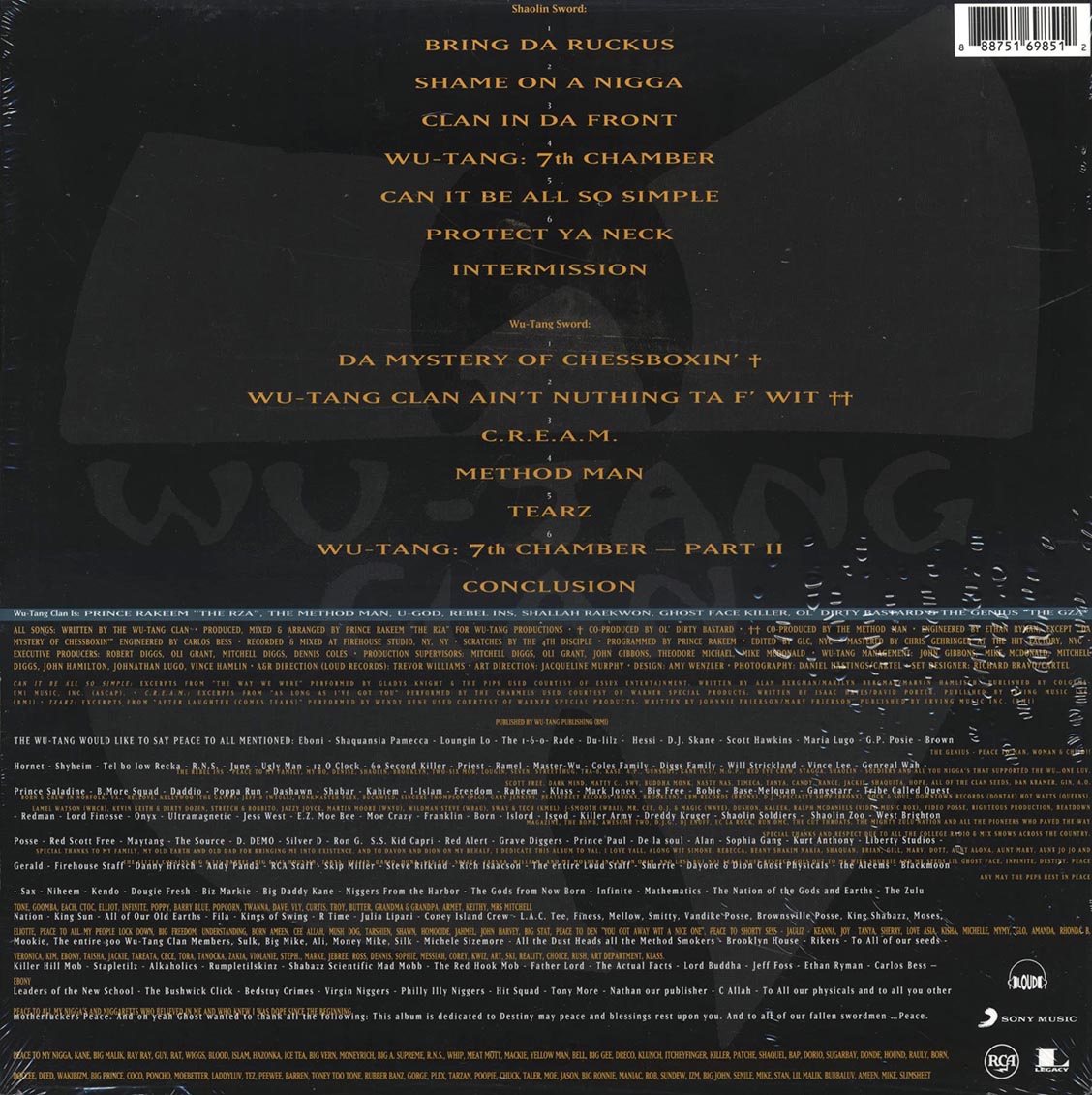 Wu-Tang Clan - Enter The Wu-Tang Clan: 36 Chambers (180g) vinyl LP back cover