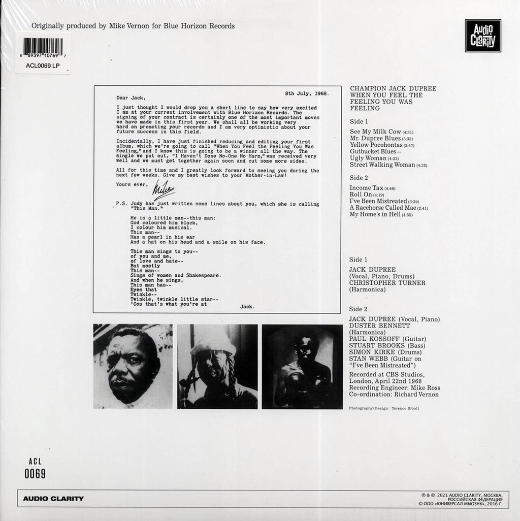 Champion Jack Dupree - When You Feel The Feeling You Was Feeling (180g) vinyl LP back cover