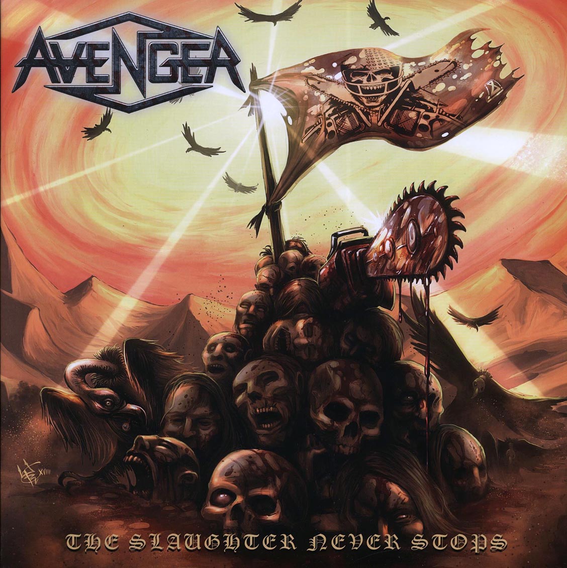 Avenger - The Slaughter Never Stops (ltd. ed.) (red vinyl) vinyl LP front cover