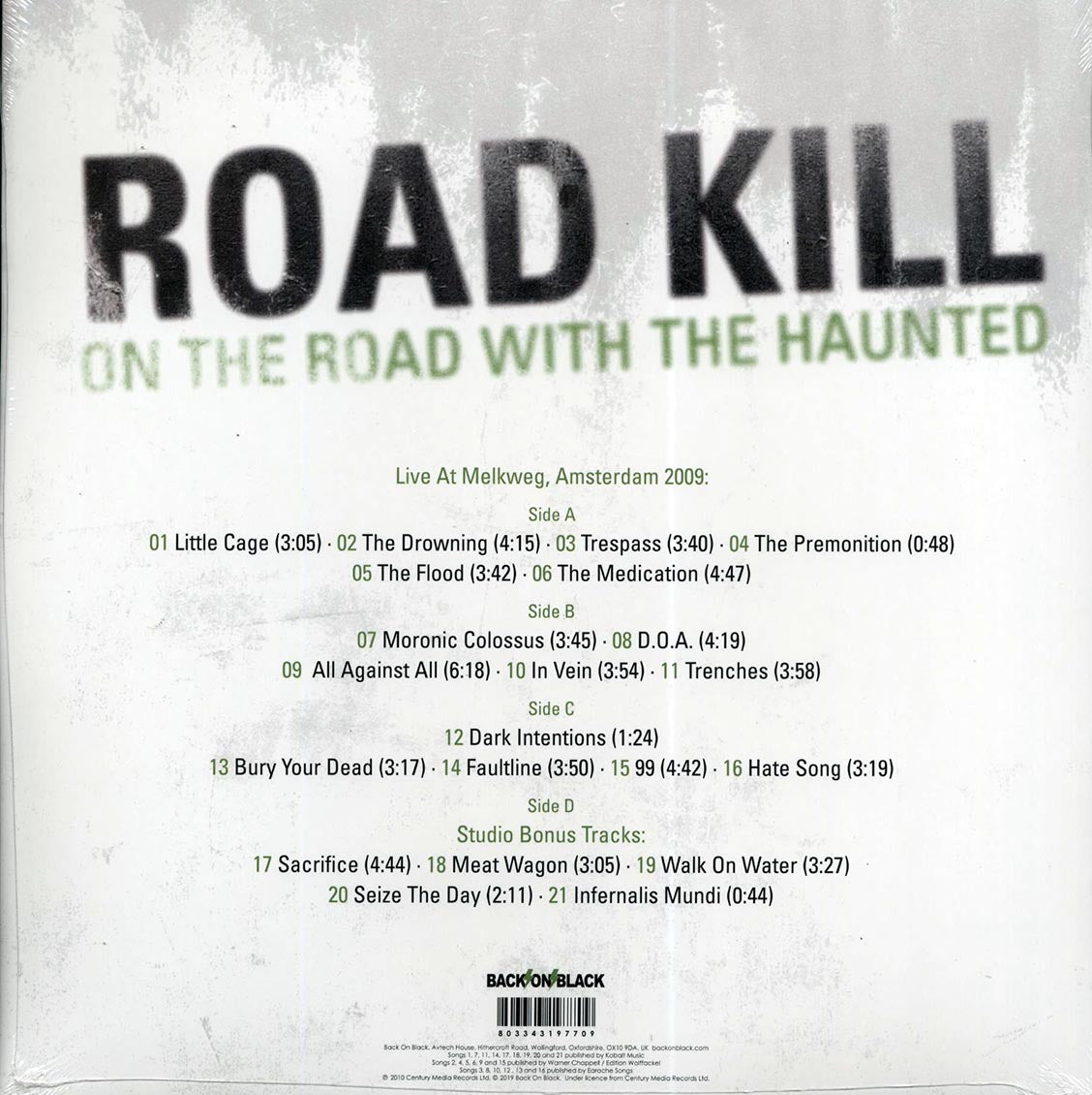 The Haunted - Road Kill (2xLP) vinyl LP back cover