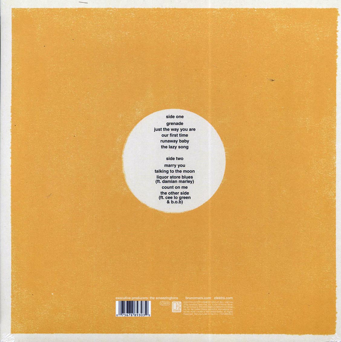 Bruno Mars - Doo-Wops & Hooligans vinyl LP back cover