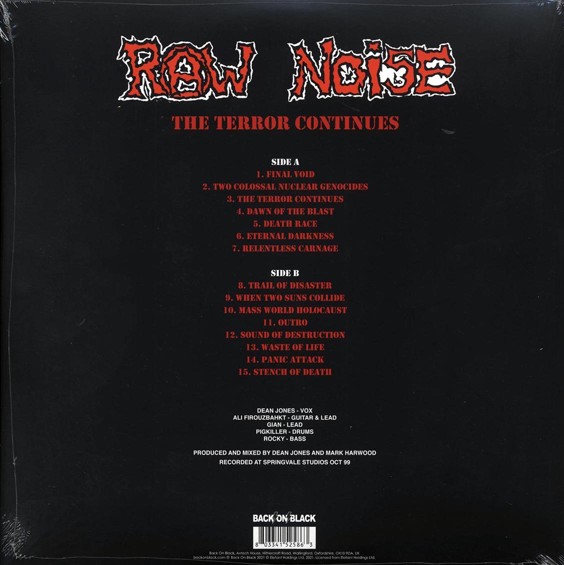 Raw Noise - The Terror Continues (ltd. ed.) (red vinyl) vinyl LP back cover