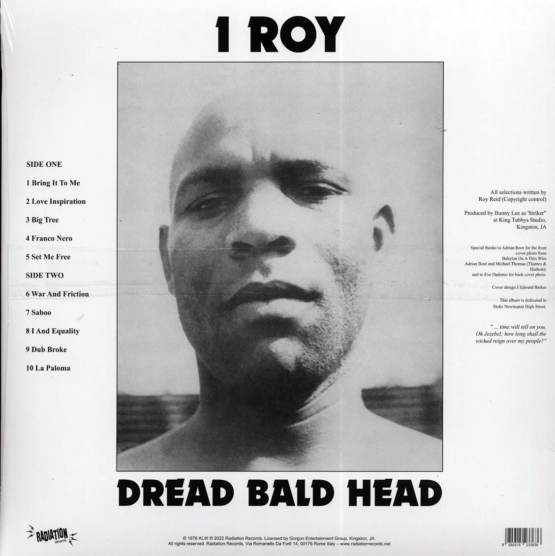 I Roy - Dread Bald Head vinyl LP back cover